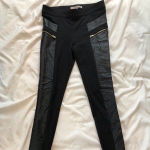 Black Leggings with Leather Stripe